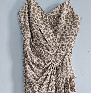 Gillia Brown Tan Asymmetrical Ruched Sheath Dress